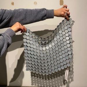 Disc Chainmall Sequin Halter Mini Dress Silver